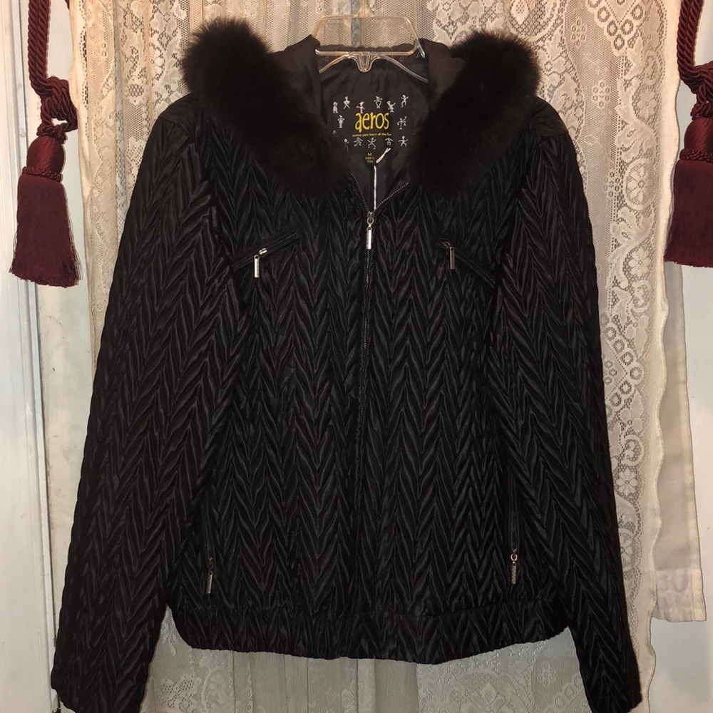 AEROS-GREAT QUALITY QUILT JKT W/FOX TRIM HOOD